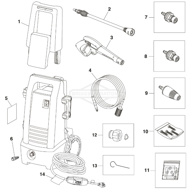 BRIGGS & STRATTON 1700 psi model 020786-00 power washer replacement parts & manual